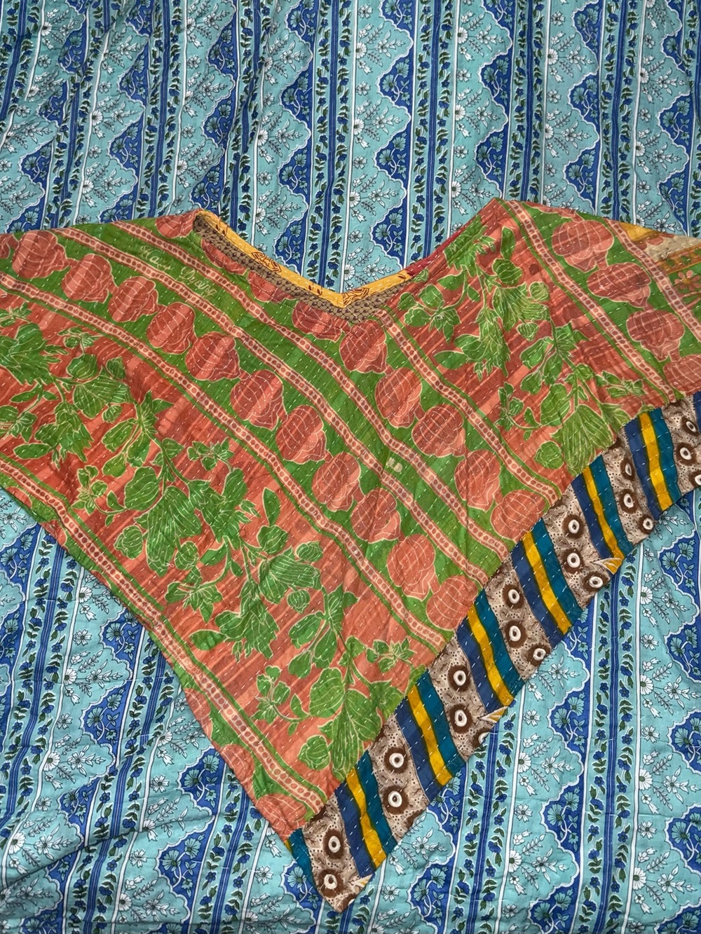 Kantha Cotton Bae Shawl/Poncho in beautiful colors and patterns